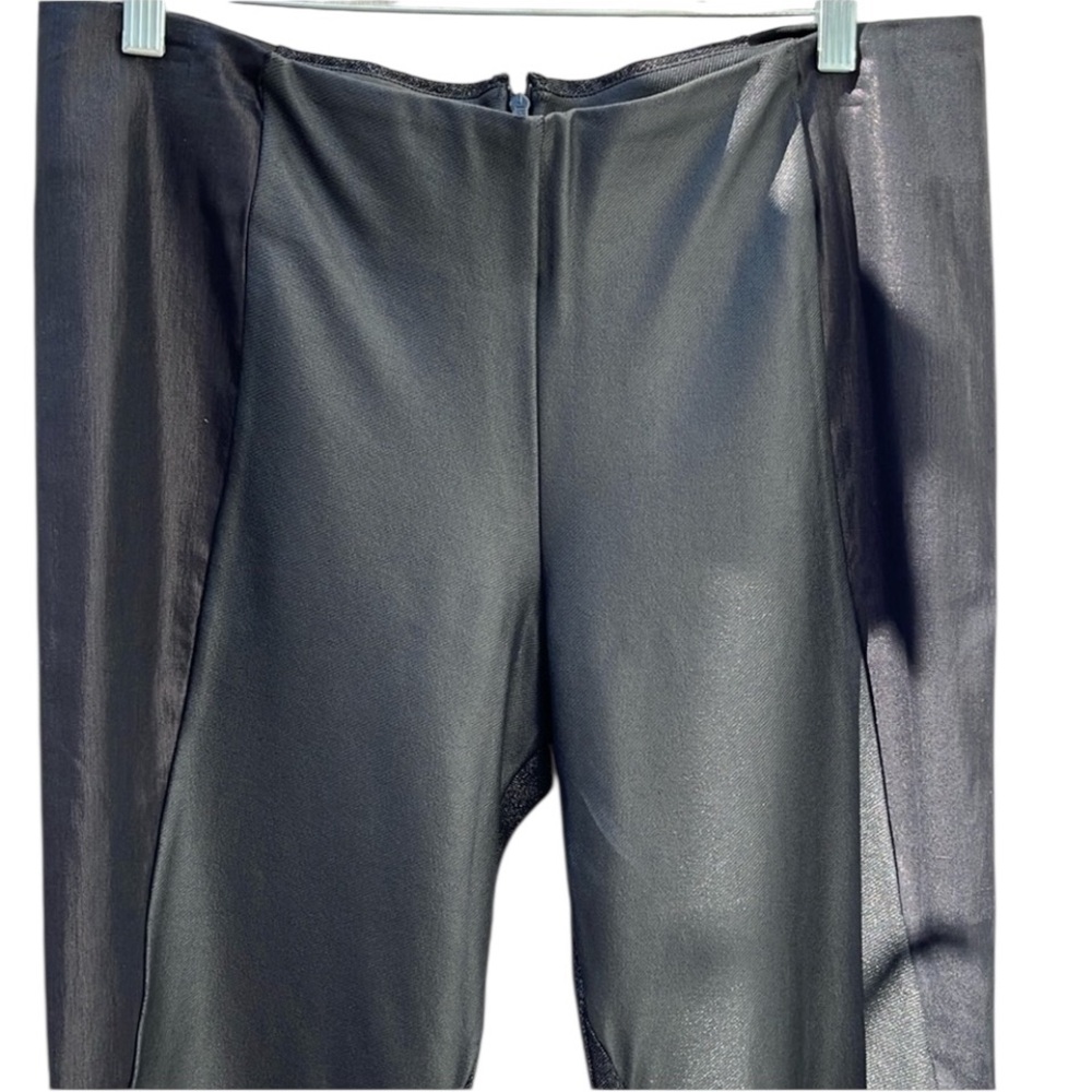 French Connection size 12 Sleek Black high rise coated pants zip front ankle